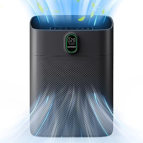 MORENTO Air Purifiers for Home Large Room up to 1076 Sq Ft with PM 2.5 Display Air Quality Sensor for Pet Hair, Double-Sided Air Inlet, 24db, Black, 1 Pack