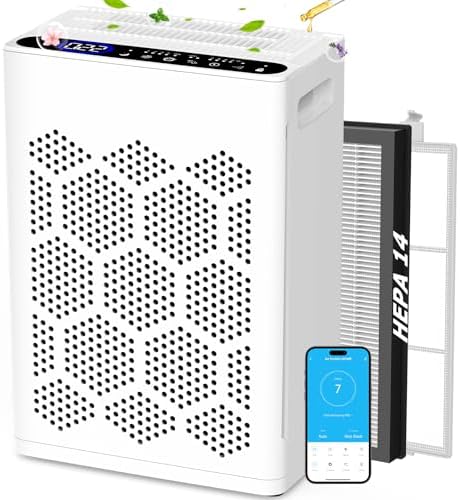 DAYETTE Air Purifiers for Home Large Room Up to 2400 Ft² with Fragrance, Smart WiFi Alexa Control,Auto Mode, HEPA 14 Air Purifier with Washable Prefilter for Bedroom, Dorm Room, Pets, Office